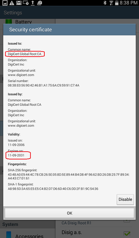 Android - View CA Certificate Details