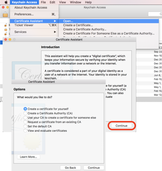 Certificate Assistant - Certificate Generator on Mac