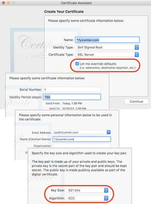 Certificate Assistant - Create ECC Certificate