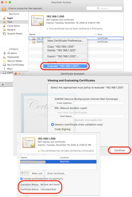 Keychain Access - Validate/Evaluate Certificates