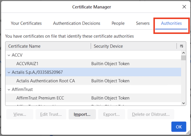Firefox 125 - List of Root CA Certificates