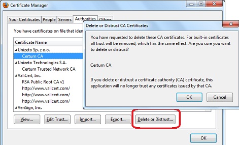 Firefox - Delete Certificates