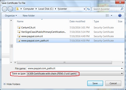 Firefox - Export Server Certificate Path
