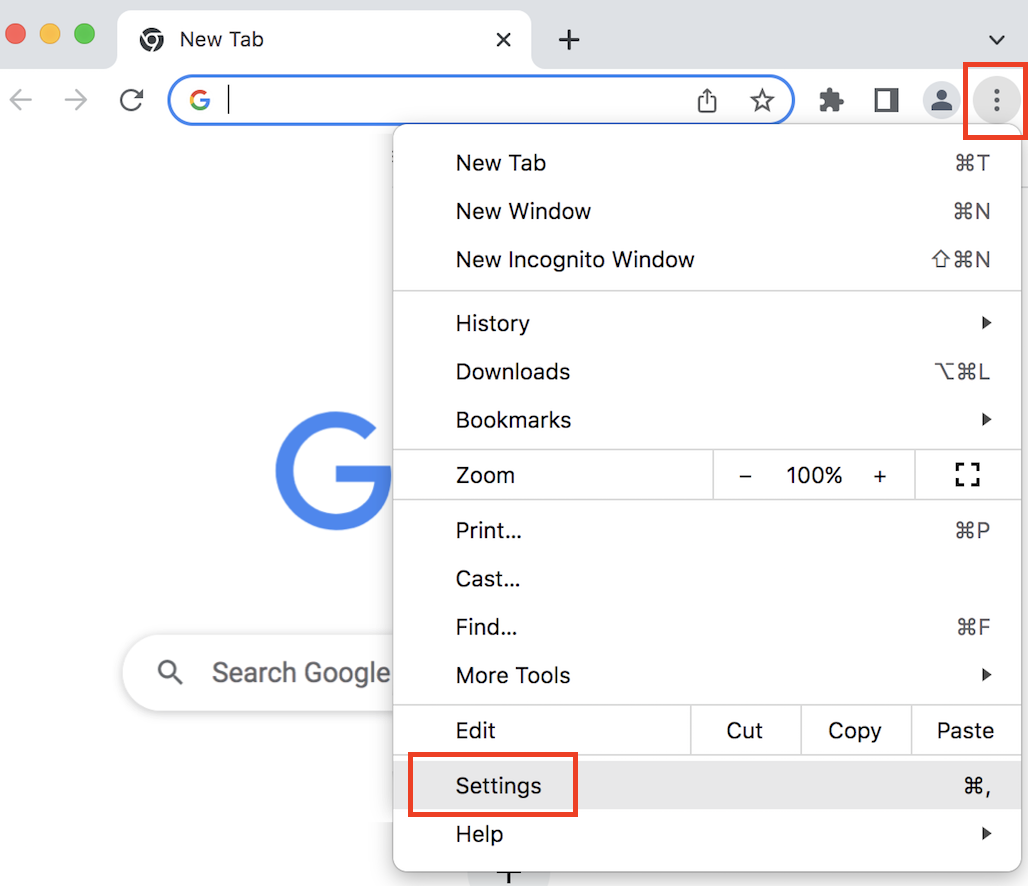 Access Settings in Google Chrome