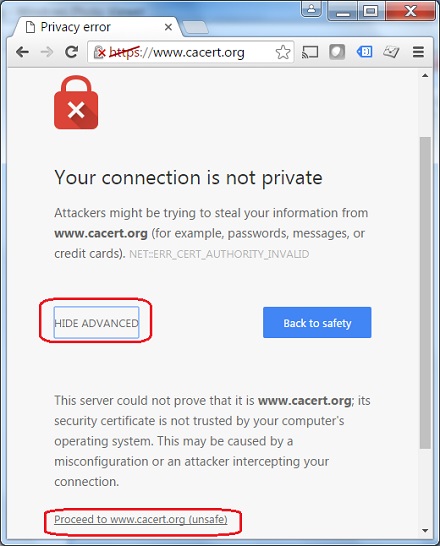 Google Chrome Error - Your connection is not private