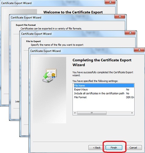 IE - Certificate Export Wizard