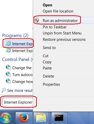 IE - Start as Administrator