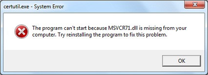 Mozilla certutil - MSVCR71.dll Is Missing Error