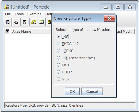 Portecle - Create New Keystore