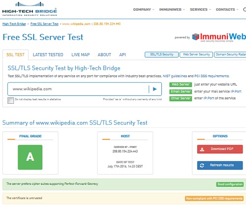 High-Tech Bridge Free SSL Server Tester Failed Example