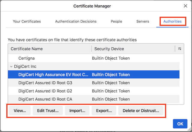 Firefox 125 - Manage Root CA Certificates